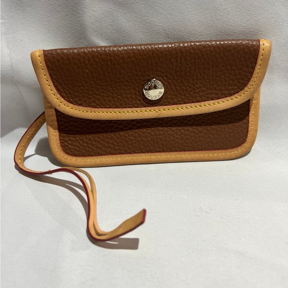 Dooney & Bourke Brown Leather Wristlet with Tan Trim